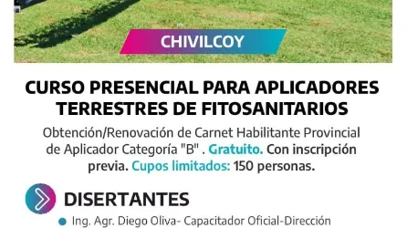 Invitan a una capacitación gratuita para aplicadores terrestres de fitosanitarios  